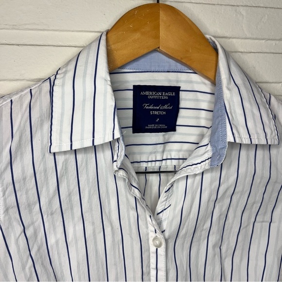 American Eagle Blue and White Striped Tailored Button Down Shirt, Women’s Size 2 - Picture 2 of 6